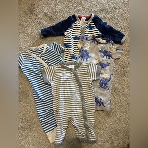 3-6 month lot. Boden sharks and dinos. Hanna Anderson snap one pieces vguc